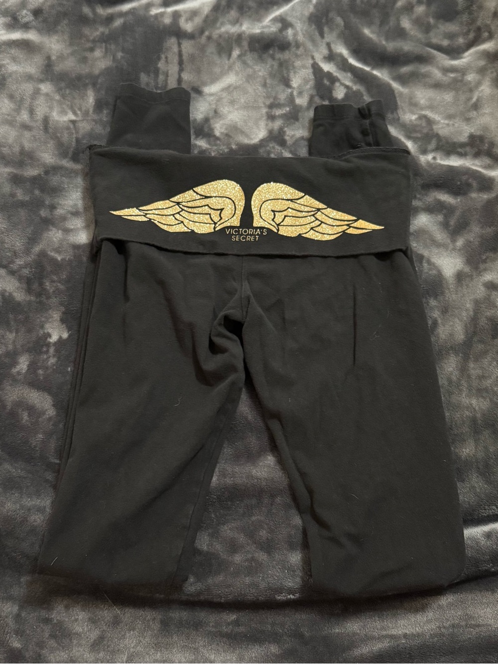 Victoria's Secret Kids Black Leggings with Gold Glitter Wings